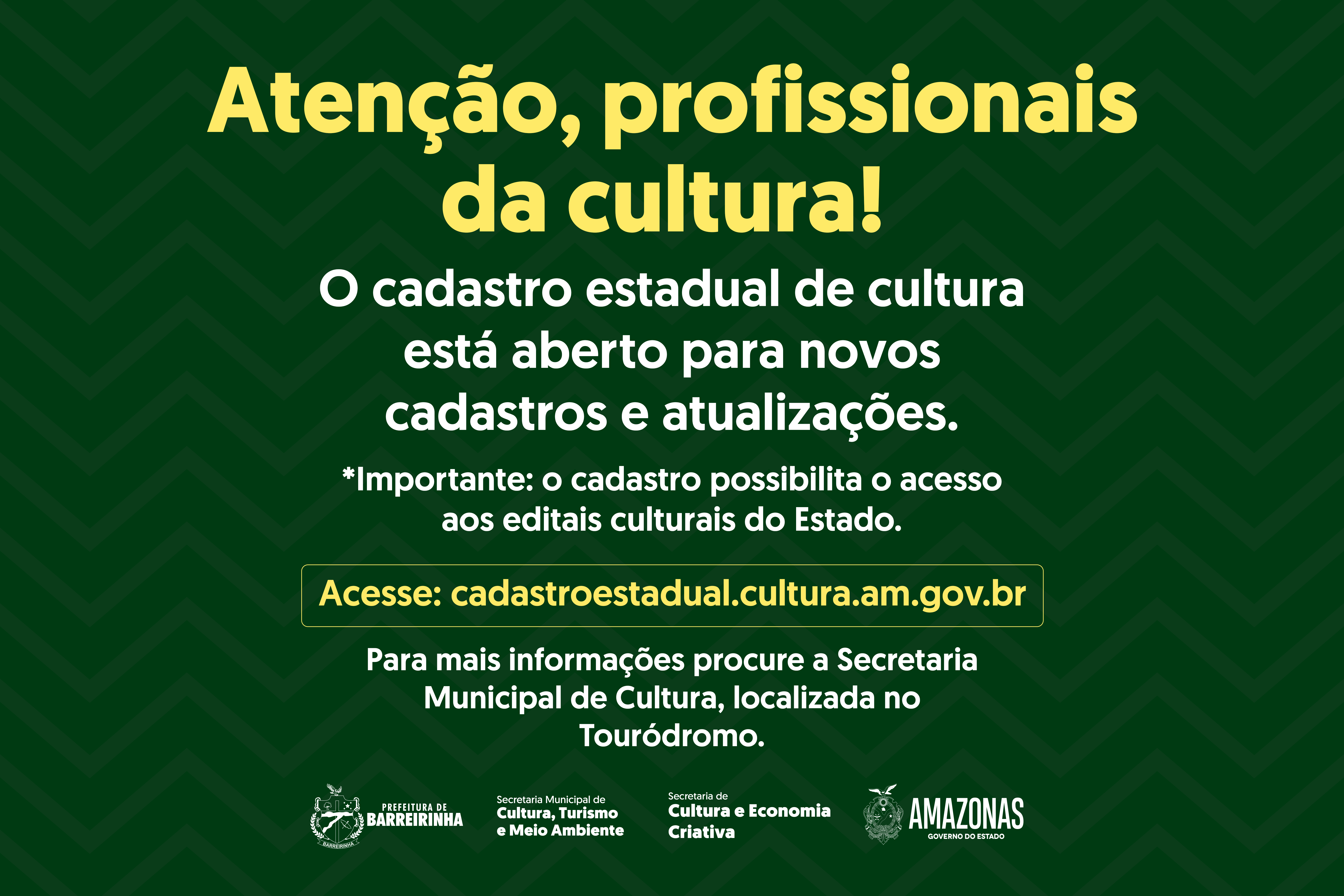 Prefeitura de Barreirinha alerta profissionais da cultura para realização do cadastro estadual